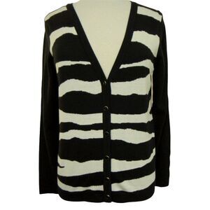 Jones NY Collection Zebra Print Wiggle Stripe Cardigan Sweater V-Neck Sz S NEW